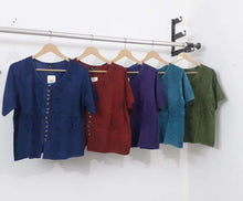 Load image into Gallery viewer, Embroidered Short Sleeve Top in 100% Rayon ~ Dark Blue
