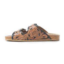Load image into Gallery viewer, Tooled Leather Falling Feather Sandals ~ Brown

