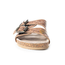 Load image into Gallery viewer, Tooled Leather Sandals Falling Feather ~ Dark Brown
