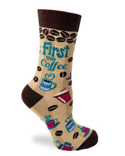 Load image into Gallery viewer, First the Coffee Then the Things ~ Women&#39;s Crew Socks by FabDaz
