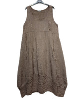 Load image into Gallery viewer, Colette Italian Made Linen Sleeveless Pinstripe Maxi Dress ~ Brown
