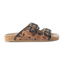 Load image into Gallery viewer, Tooled Leather Falling Feather Sandals ~ Brown
