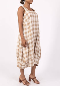 Colette Italian Made Linen Gingham Sleeveless Dress ~ Pale Sky