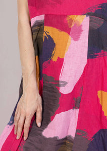 Collette Italian Made Linen Sleeveless Abstract Dress ~ Navy