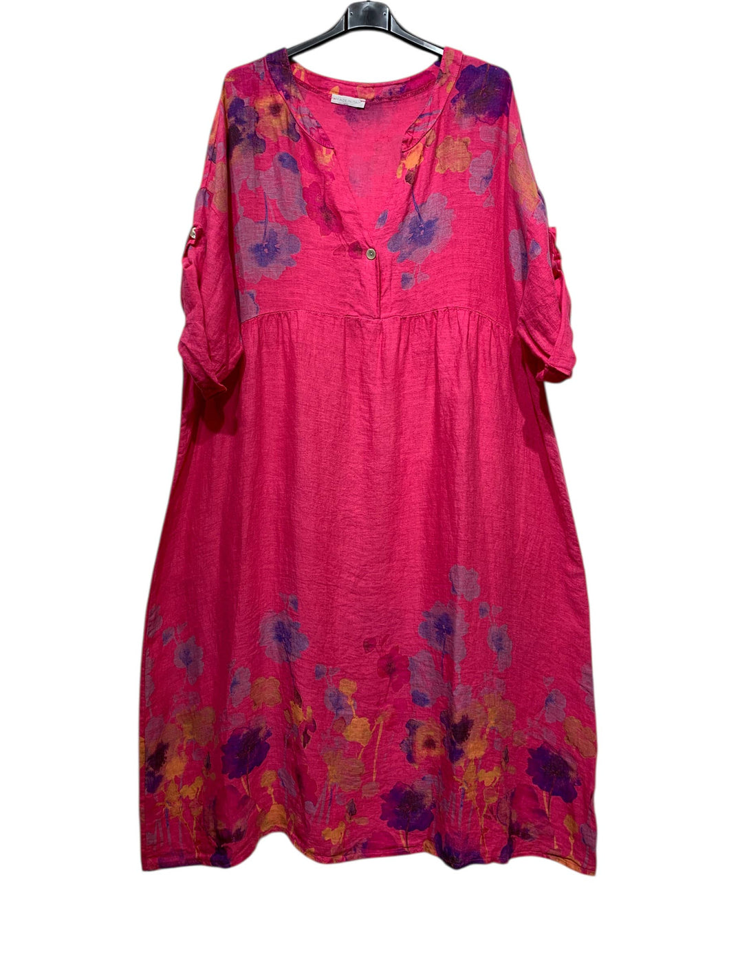 Colette Italian Made Linen Pansy Dress ~ Fuschia