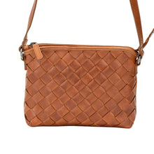 Load image into Gallery viewer, Greenwood Leather Mila Diamond Weave Crossbody Bag ~ Cognac
