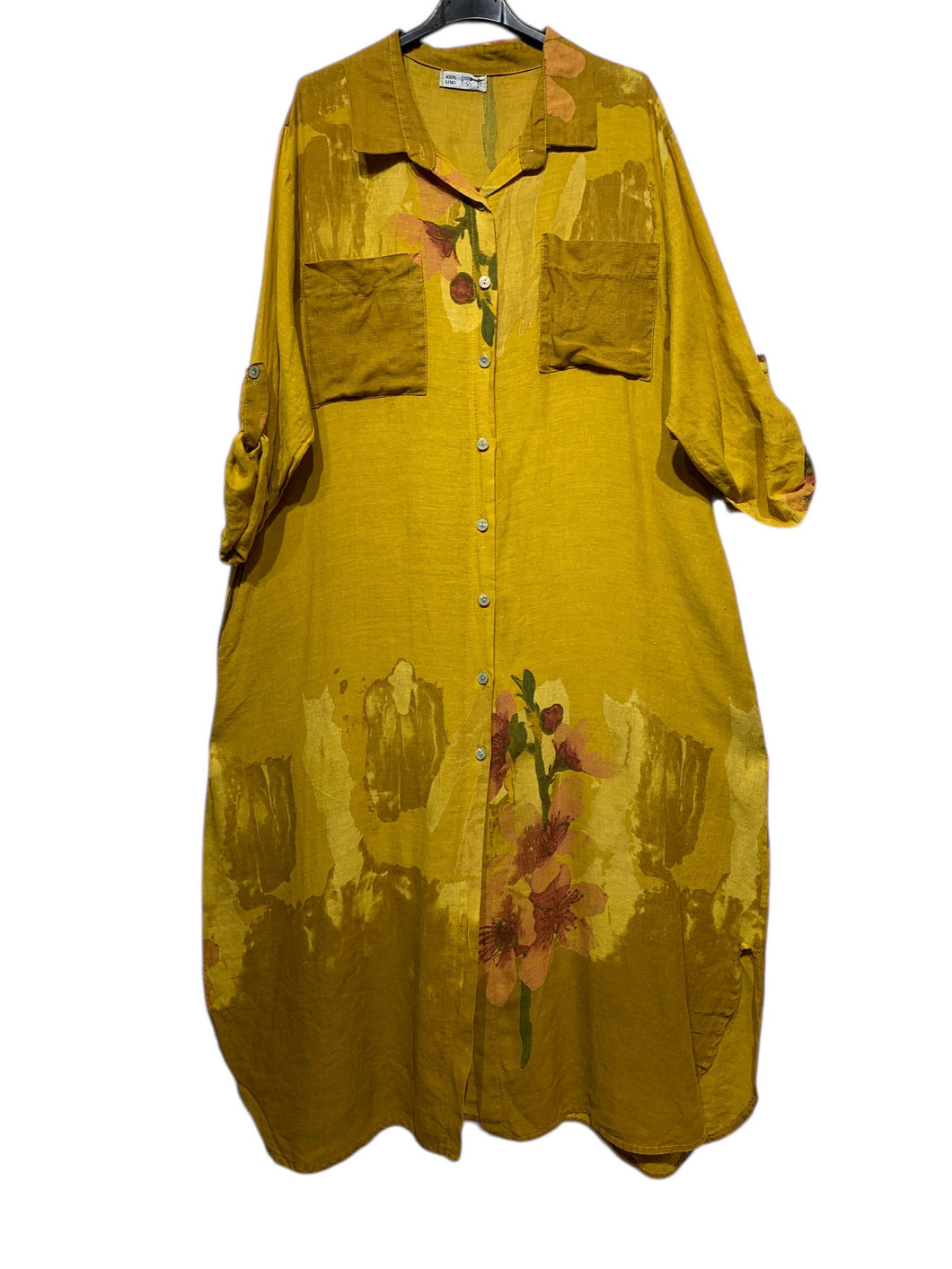 Colette Italian Made Linen Shirt Dress ~ Mustard