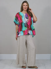 Load image into Gallery viewer, Italian Made Linen/Viscose Blend Geo Faces Top ~ Fuschia
