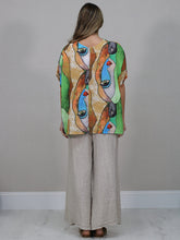 Load image into Gallery viewer, Italian Made Linen/Viscose Blend Geo Faces Top ~ Rust
