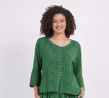 Load image into Gallery viewer, Embroidered 3/4 Sleeve Top in 100% Rayon ~ Green
