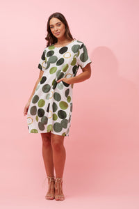 Caroline Morgan Cotton Pocket Circles Dress ~ Multi Green