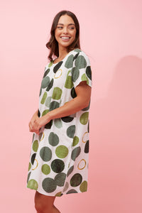 Caroline Morgan Cotton Pocket Circles Dress ~ Multi Green