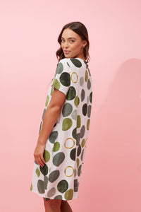 Caroline Morgan Cotton Pocket Circles Dress ~ Multi Green
