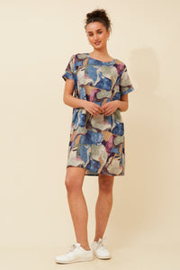 Caroline Morgan Cotton Pocket Abstract Dress ~ Blue