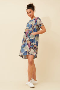 Caroline Morgan Cotton Pocket Abstract Dress ~ Blue