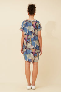 Caroline Morgan Cotton Pocket Abstract Dress ~ Blue