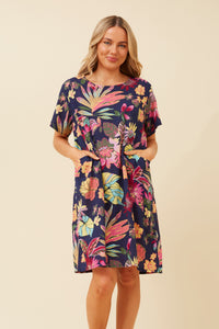 Caroline Morgan Cotton Pocket Foliage Dress ~ Navy