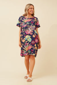 Caroline Morgan Cotton Pocket Foliage Dress ~ Navy