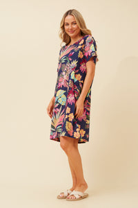 Caroline Morgan Cotton Pocket Foliage Dress ~ Navy