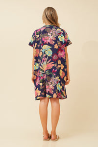 Caroline Morgan Cotton Pocket Foliage Dress ~ Navy