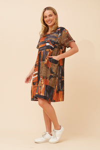 Caroline Morgan Cotton Pocket Brush Stroke Dress ~ Burnt Sienna
