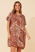 Load image into Gallery viewer, Caroline Morgan Viscose Print Aztec Dress ~ Rust
