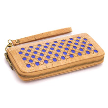 Load image into Gallery viewer, Cork Zip Around Purse ~ Natural Checkerboard Blue
