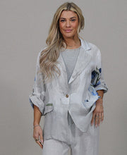 Load image into Gallery viewer, Italian Made Linen Jacket Blue Flower ~ White
