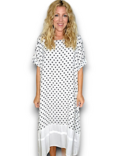 Load image into Gallery viewer, HELGA MAY Polka Dot Plain Hem White Linen Dress Sz 14-20
