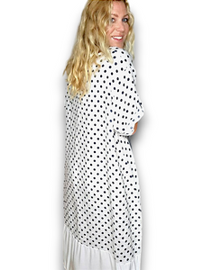 HELGA MAY Polka Dot Plain Hem White Linen Dress Sz 14-20