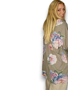 HELGA MAY Italian Cotton Ombre Peony Hoodie ~ Mocha