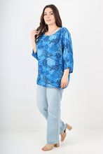 Load image into Gallery viewer, Italian Cotton Top Leaf Print Royal Blue Sz 8-18
