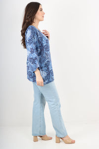 Italian Cotton Top Leaf Print Denim Sz 8-18