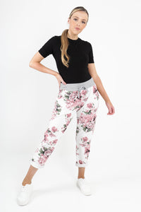 Italian Stretch Cotton Trousers ~ Dusky Rose Cream/Pink