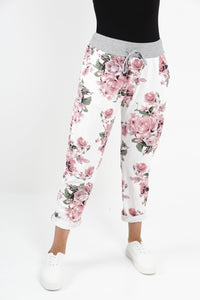 Italian Stretch Cotton Trousers ~ Dusky Rose Cream/Pink