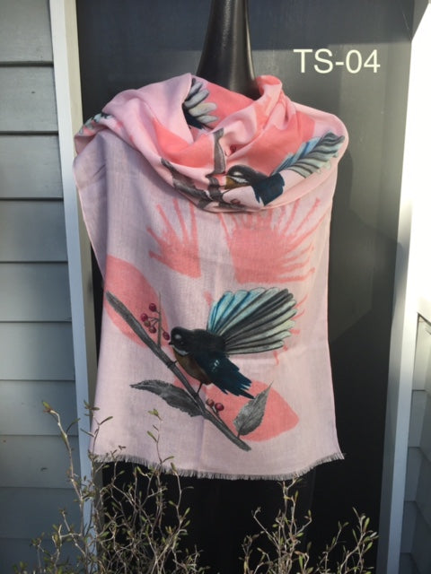 Fantail, Pink ~ Cotton/Modal Designer Scarf