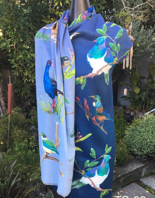 NZ Birds Cotton/Modal Designer Scarf