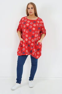 Italian Cotton Top w/Front Pockets Polka ~ Red Sz 14-22