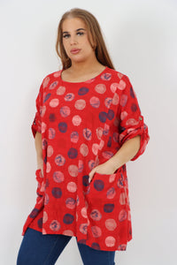 Italian Cotton Top w/Front Pockets Polka ~ Red Sz 14-22
