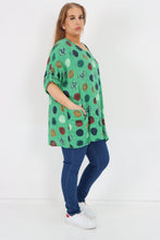 Load image into Gallery viewer, Italian Cotton Top w/Front Pockets Polka ~ Green Sz 14-22
