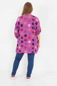 Italian Cotton Top w/Front Pockets Polka ~ Magenta Sz 14-22