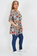 Load image into Gallery viewer, Italian Cotton Top w/Front Pockets Polka ~ Mocha Sz 14-22
