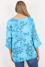 Load image into Gallery viewer, Italian Cotton Top Bloom Print Turquoise Sz 8-18
