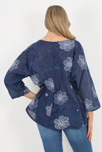 Load image into Gallery viewer, Italian Cotton Top Bloom Print Navy Sz 8-18
