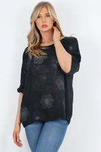 Load image into Gallery viewer, Italian Cotton Top Bloom Print Black Sz 8-18
