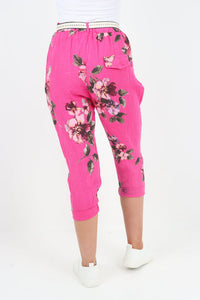 Italian Linen Floral 3/4 Pants ~ Fuschia Sz 8-14