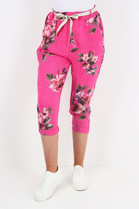 Italian Linen Floral 3/4 Pants ~ Fuschia Sz 8-14