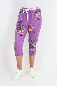 Italian Linen Floral 3/4 Pants ~ Purple Sz 8-14