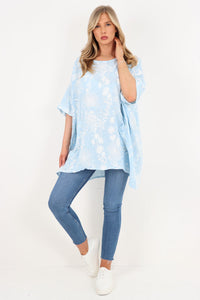 Italian Made Cotton Top ~ Dandelion Sky Blue ~ Free Size