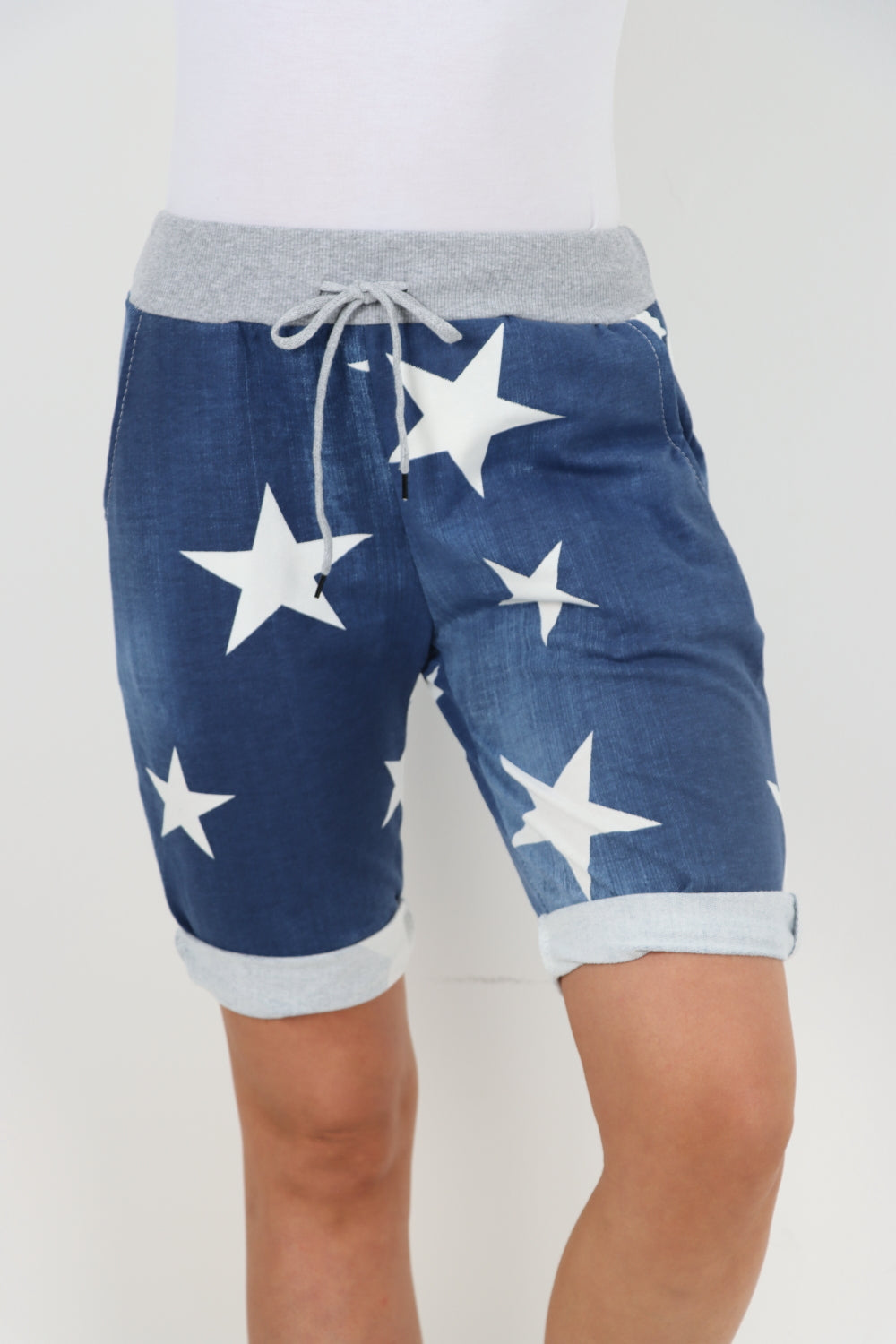 Italian Stretch Cotton Shorts Star Blue